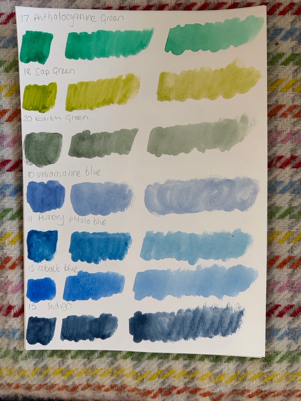 Swatches: greens and blues