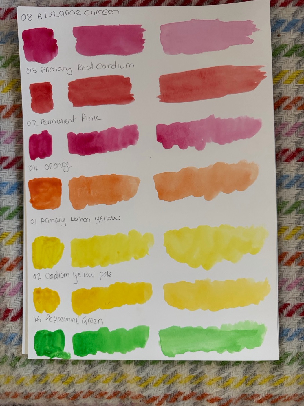 Swatches: reds, oranges, yellows