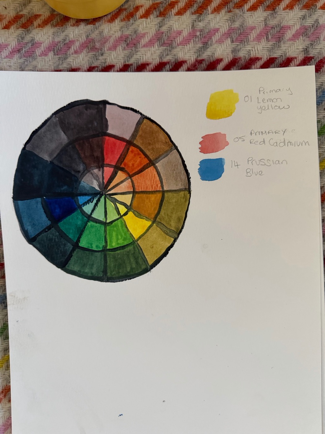 Colour wheel: three primaries, tints and shades