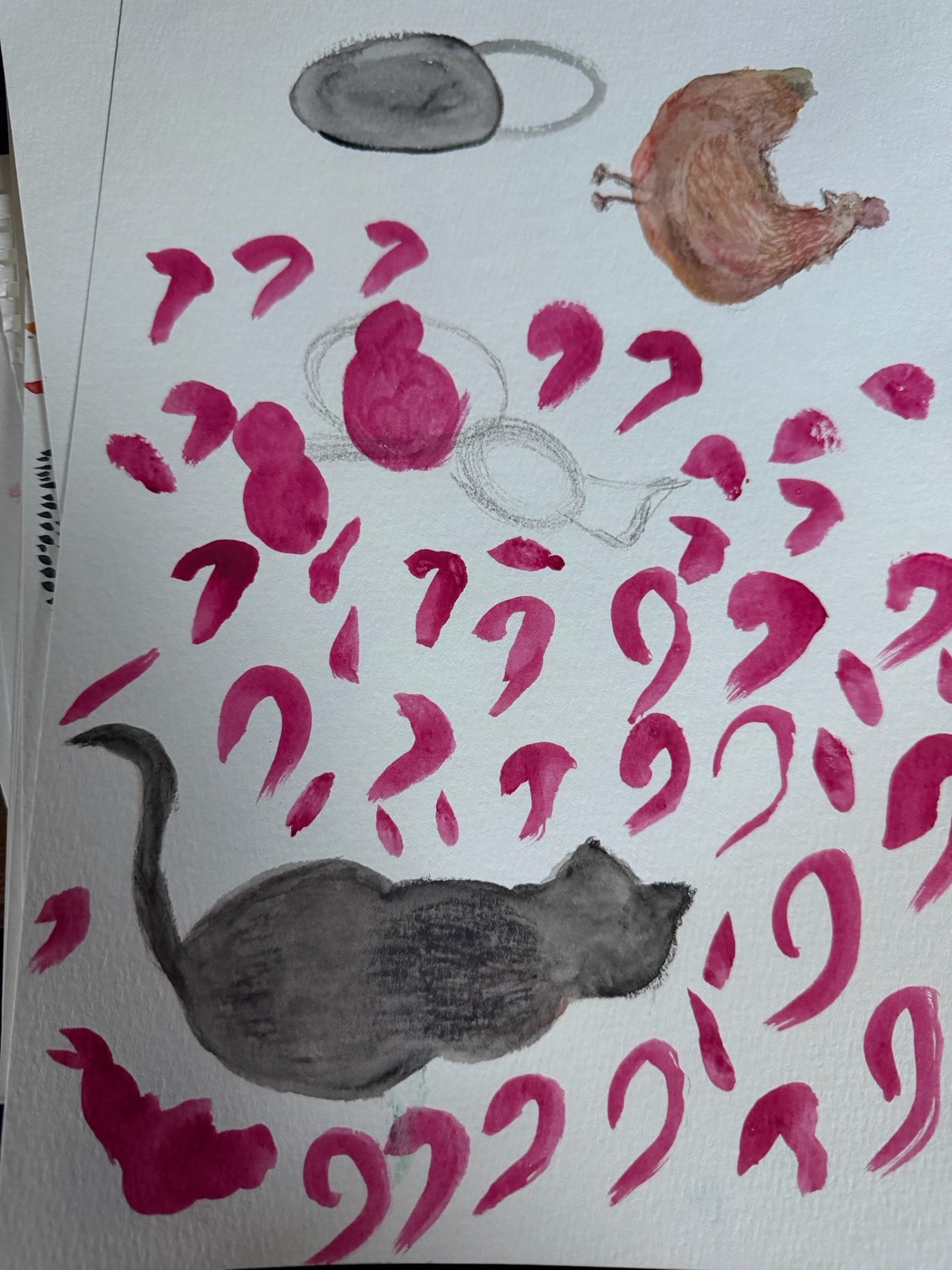 Cat, chicken and magenta strokes