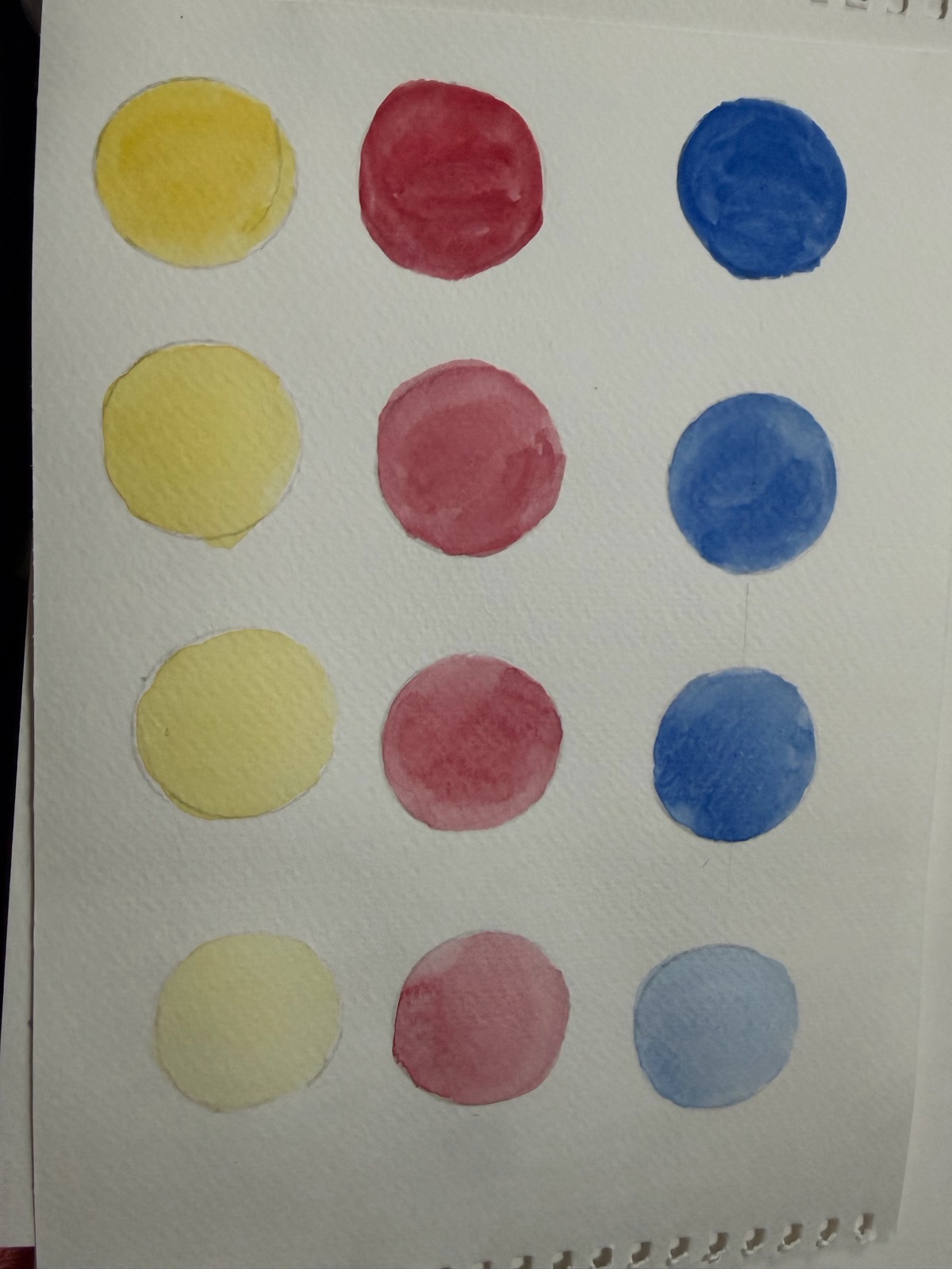 Lesson 1: paint-to-water circles (yellow, red, blue)
