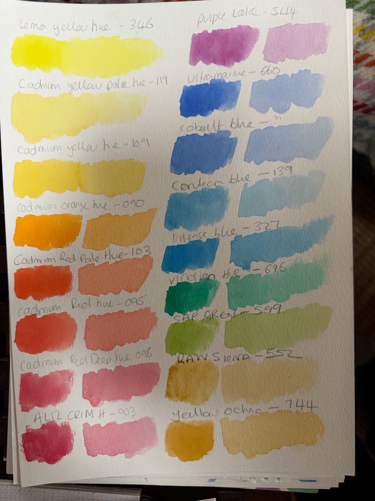Paint chart: new set, page 1 (yellows to earths)