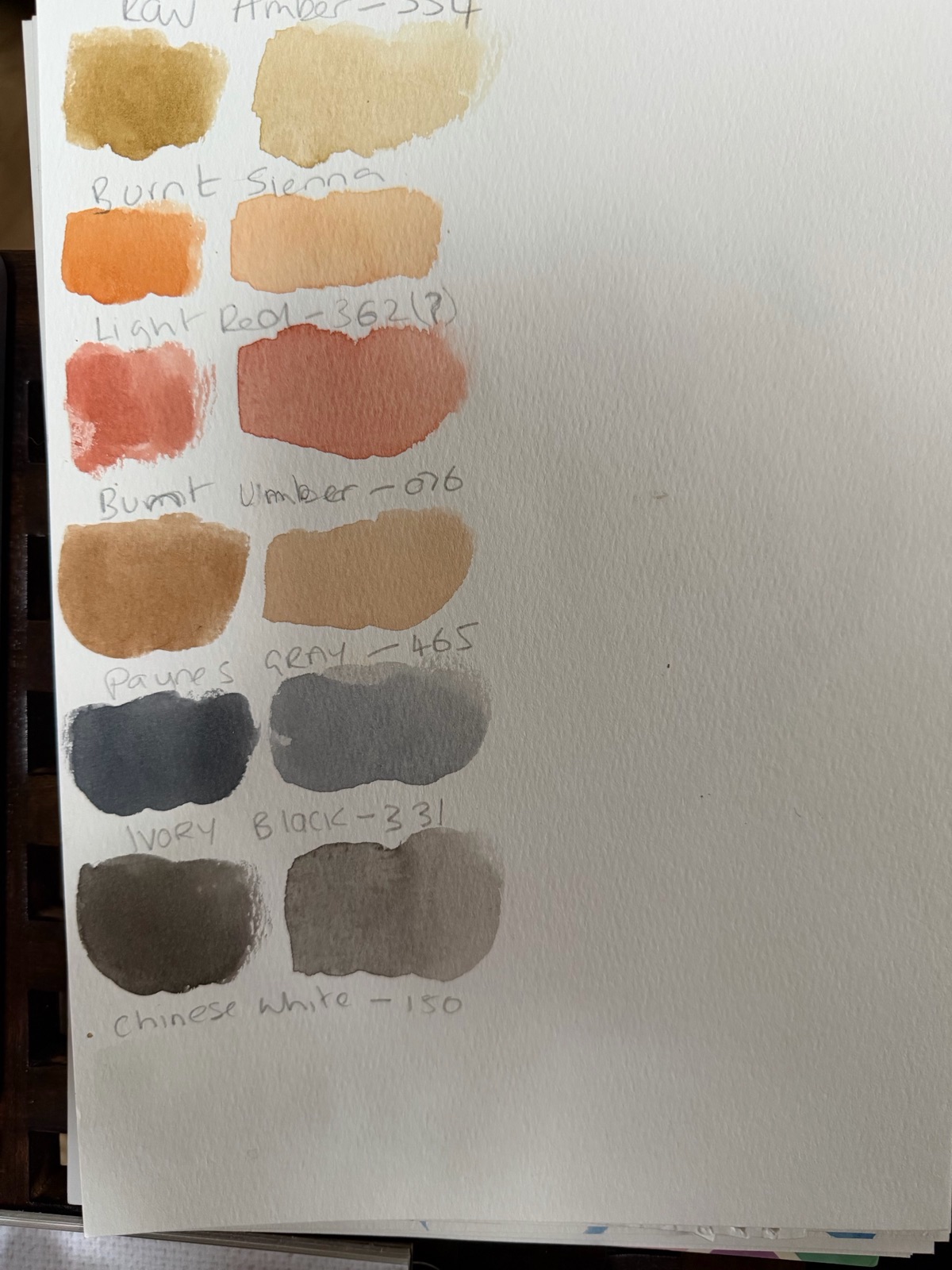 Paint chart: new set, page 2 (earths, greys, black)